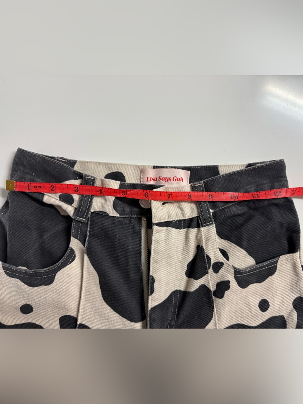 Lisa Says Gah Black and Cream Cow-Print Wide Leg Jeans - Picture 5 of 9